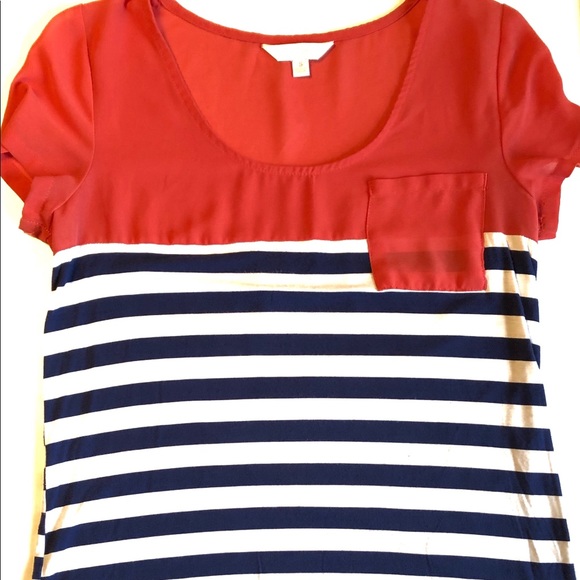 Coral, blue and white Striped Shirt - Picture 1 of 5